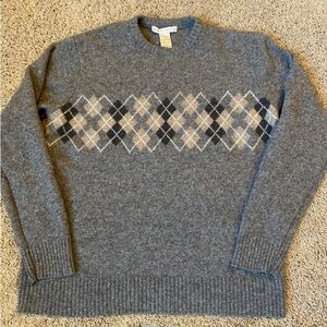 Geoffrey Beene Sweater Men's Large Gray Argyle 100% Lamb's Wool Crewneck